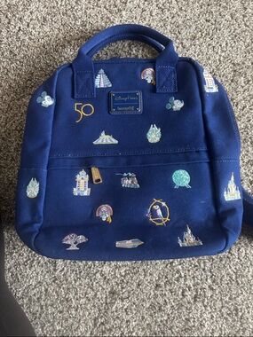 Loungefly Navy Mini Backpack with 50th Park Icons